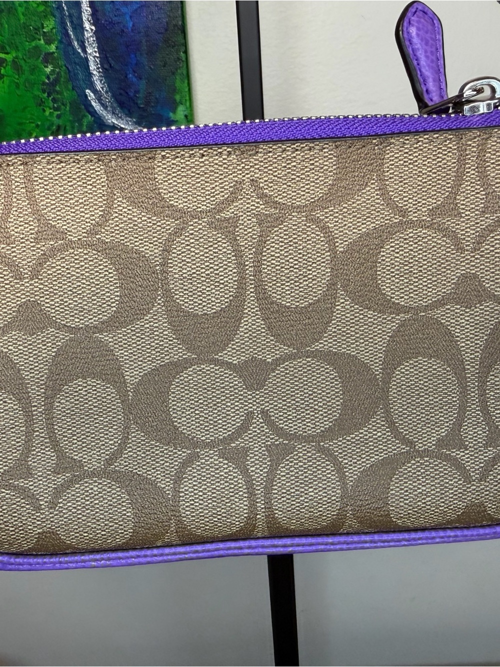 Coach Signature Canvas Wristlet in Purple Trim NWT - Picture 5 of 9
